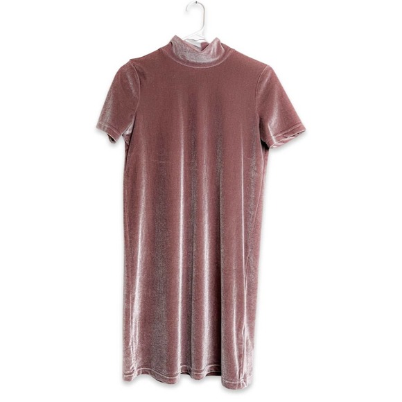 3 FOR $35! 📦 MADEWELL Velvet Mockneck Mini Shift Dress In Frosty Mauve XS - Picture 4 of 7